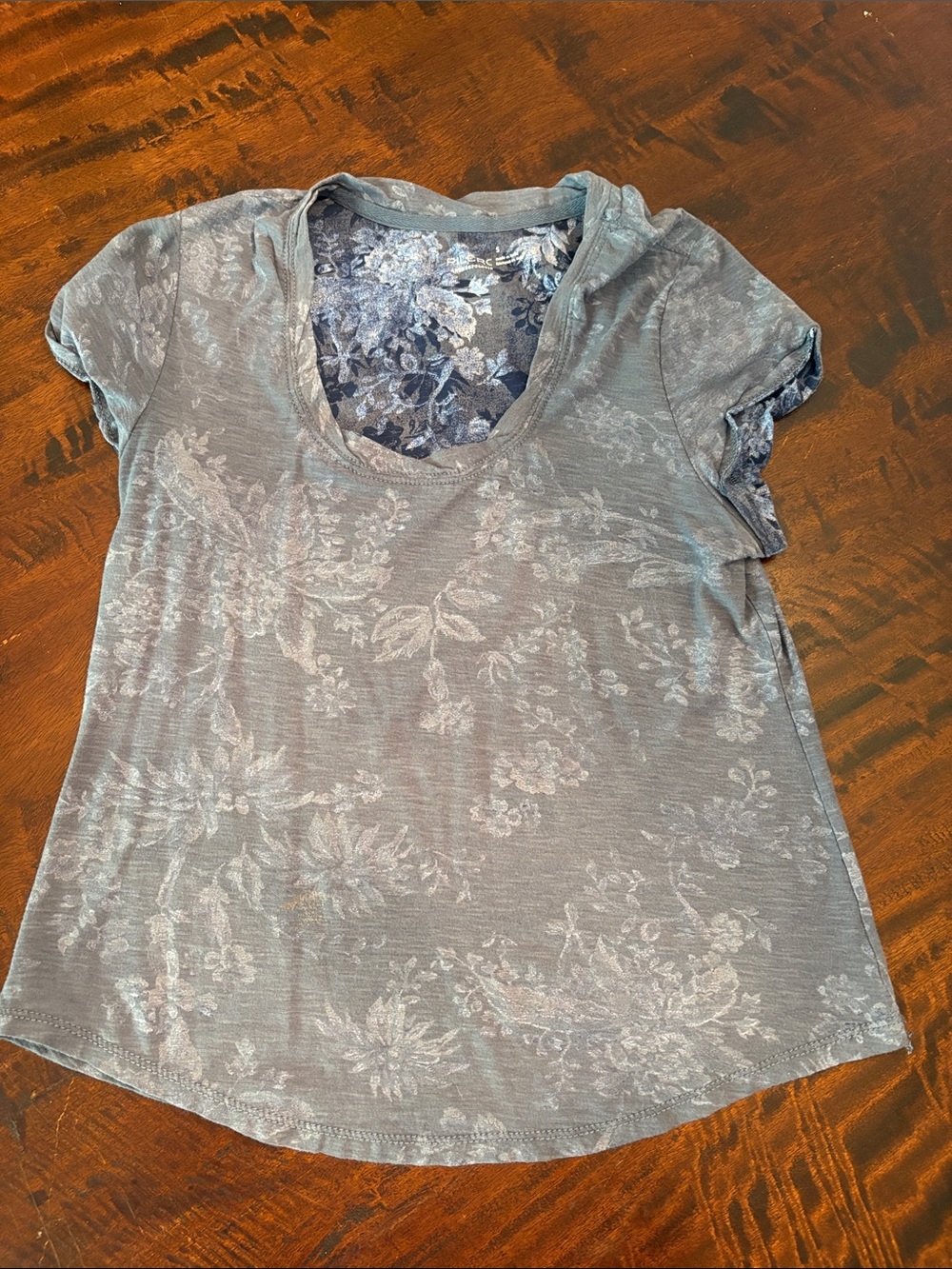Anthropology Women's Blue Floral Scoop-Neck Short Sleeve Top